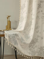 Cortinas Blancas Transparentes Beige Florido De Lino Texturizado 84 Pulgadas Para Sala De Estar 1 Panel Para Ventanas Planas - details 1