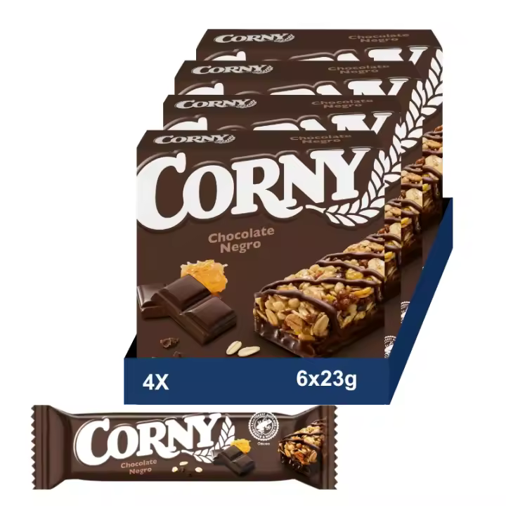 CORNY Barritas Cereales de Chocolate Negro. 4 Packs de 6x23gr - 1