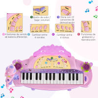 HOMCOM Teclado Electrónico Infantil 32 Teclas Juguete Musical con Micrófono Taburete Luces Variedad Sonidos Rítmos Melodias MP3 Karaoke Modo de Enseñanza Rosa - details 3