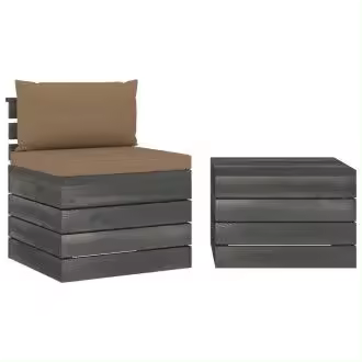 VIDAXL set de muebles para jardín de palets de madera de pino y tela con acabado gris taupe vida xl - 1