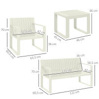 Outsunny Conjunto de Jardín Exterior 5 Piezas Muebles Jardín Exterior con 2 Sillones 1 Sofá de 2 Plazas y 2 Mesas de Centro Diseño de Lamas Impermeable Anti-UV Blanco - details 2