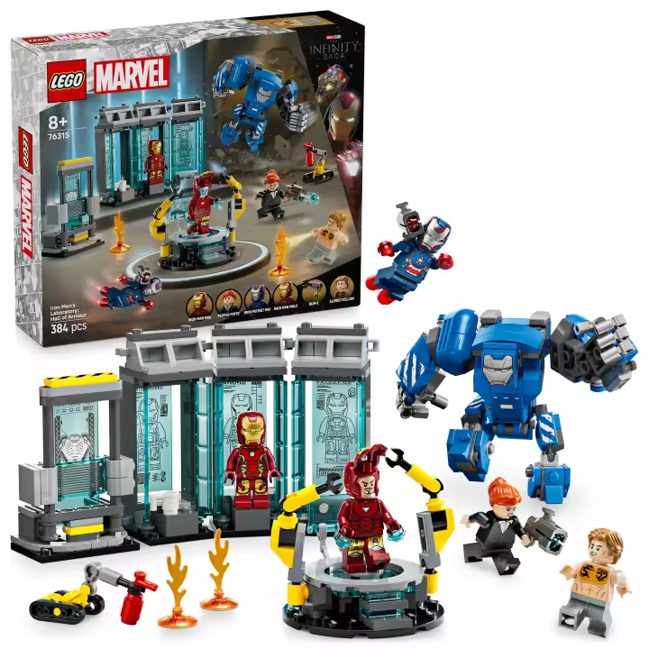 LEGO 76315 Marvel Laboratorio de Iron Man: Sala de Armaduras, Juguete de Construcción de Superhéroes con Figura Meca Articulada y 5 Minifiguras, Regalo de los Vengadores para Niños y Niñas a partir de 8 Años - 1