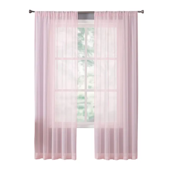 Cortina De Ventana De Malla Sólida Transparente Para Sala De Estar Y Dormitorio Moderna En Blanco Rosa Negro Instalación En Riel - 1