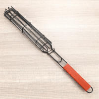 Cesta De Asado Portátil Para Kabob Con Mango De Madera Acero Inoxidable Antideslizante Para Verduras Camarones Carne Hot Dog BBQ - details 18