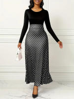 Vestido Maxis Polka Dot De Comodidad Todas Las Estaciones Cintura Alta Elegante Estilo A-Line Tejido Duradero Para Mujer - details 1