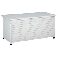 Outsunny Baúl de Almacenaje Exterior 284L Arcón de Jardín de Madera Impermeable con Tapa Abrible y Diseño Persiana 127x56x60 cm Blanco - details 0