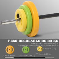 HOMCOM Barra de Pesas Set de Musculación con 6 Discos de Pesos 1,5kg 2,5kg 5 kg Intercambiables para Entrenamiento Fuerza y Brazos en Gimnasio Doméstico 130x28x28 cm Multicolor - details 3