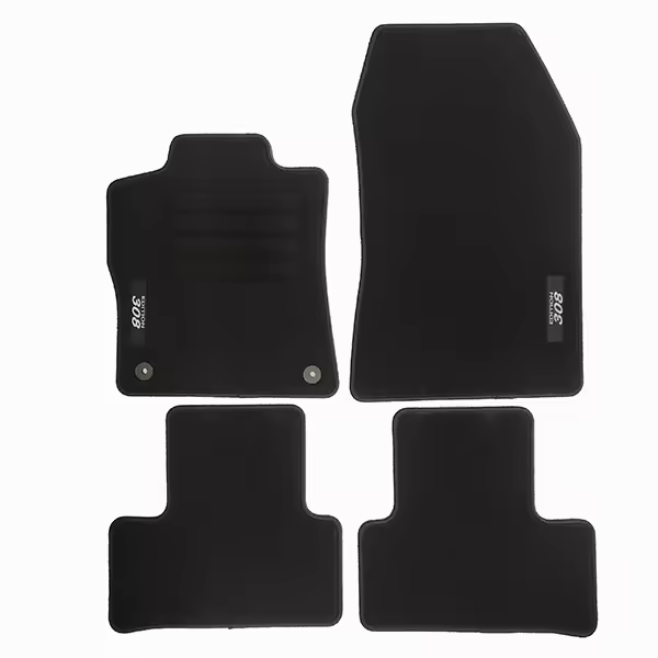 Alfombras alfombrillas en moqueta a medida con borde negro y logo blanco para Peugeot 308 III desde 2021 hasta hoy - 1