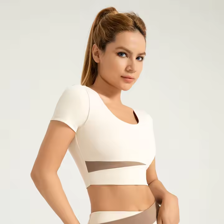 MOV-Ropa de yoga desnuda para Mujer, ropa Deportiva de Yoga de manga corta con almohadillas para el pecho y ropa Deportiva de Colores a juego - 1