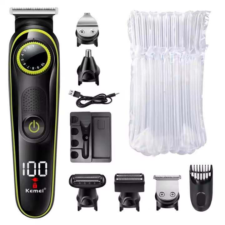 Afeitadora Eléctrica Kemei 5 En 1 Con Pantalla LCD Para Barba Larga Cepillo De Barba Recargable Por USB Máquina De Corte De Pelo Del Nariz Multifuncional - 1