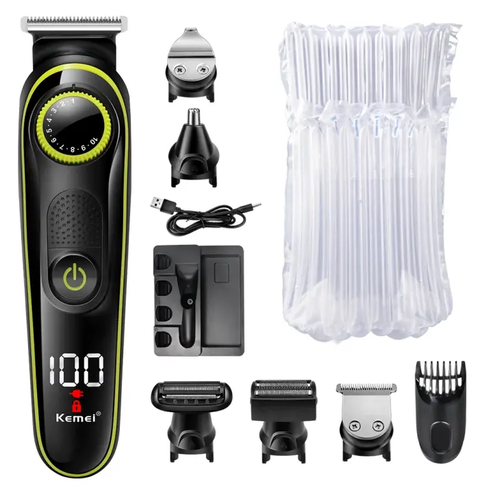 Afeitadora Eléctrica Kemei 5 En 1 Con Pantalla LCD Para Barba Larga Cepillo De Barba Recargable Por USB Máquina De Corte De Pelo Del Nariz Multifuncional - 1