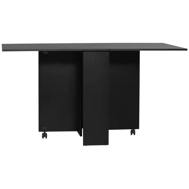 HOMCOM Mesa de Comedor Plegable Mesa de Madera con 2 Solapas 2 Estantes de Almacenaje y Ruedas para Cocina 80x140x74 cm - 1