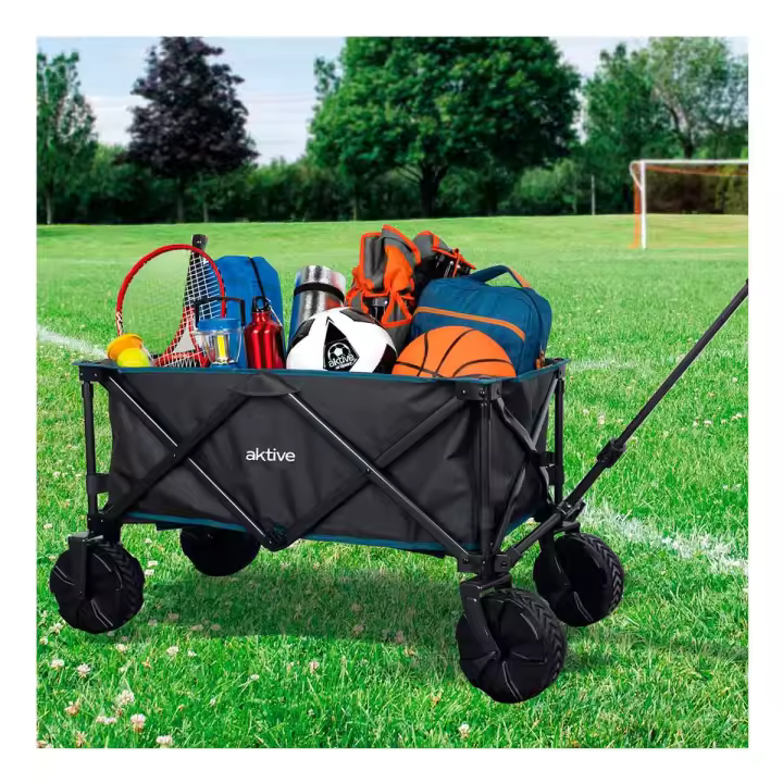 Carrito multiusos Aktive plegable con ruedas + tirador negro 60-99x91x49 cm - 1