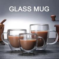2 Pcs Tazas De Café Con Mano De Vidrio Doble Capa 12oz Resistentes Al Calor Para Espresso Cappuccino Latte Té Transparentes Ecológicas Para El Hogar - details 0