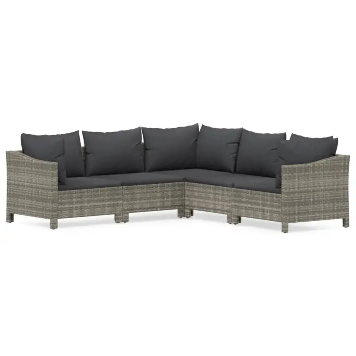 vidaXL Set de muebles de jardín 5 pzas y cojines ratán sintético gris - 1