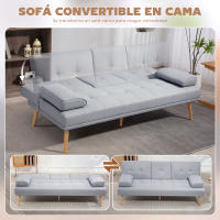 HOMCOM Sofá Cama 3 Plazas, Mesa Abatible con 2 Soportes para Vasos, 181x77x78 cm, Sofá Cama con Respaldo Ajustable, Apertura Clik-Clak, Reposabrazos Desmontables, Patas de Madera, Gris Claro - details 3