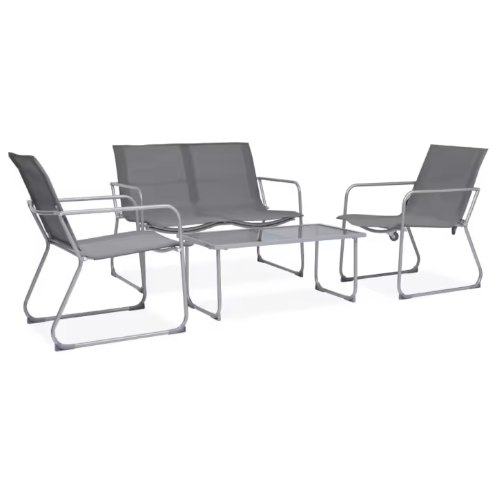 vidaXL Juego de muebles de jardín 4 piezas tela y acero gris - 1