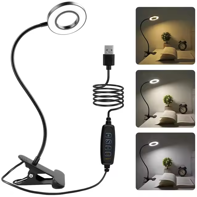 Lámpara De Escritorio LED Flexible Iluminación Vertical Ajustable Para Dormitorio Y Lectura Metal Sin Sombrilla Soporte De Sujeción Para Escritorio - 1