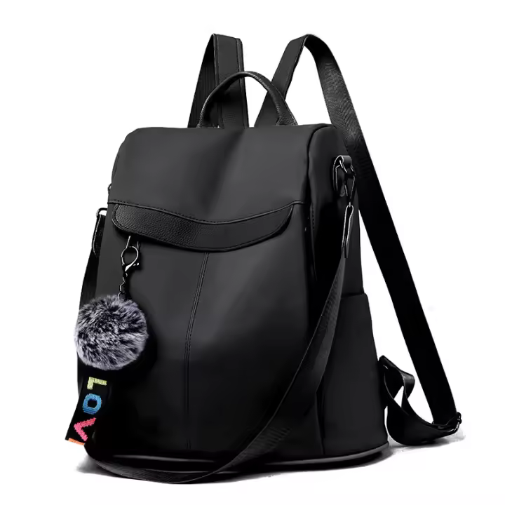 MoChila Impermeable Para Mujer Estilo De Moda Oxford Con Borla Y Pelota De Pelo Gran Capacidad Para Viajes Y Escuela - 1