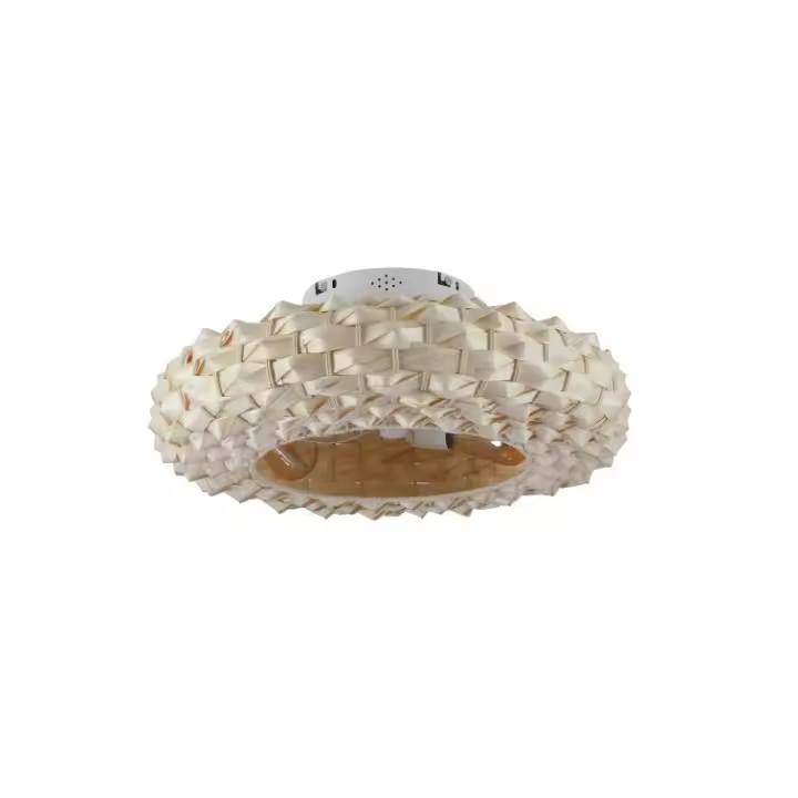 NARVI Ventilador plafón de techo de Mimbre color beige natural, Luz E27, Motor DC, 7 Palas, Con mando a distancia. REF. 919 - 1