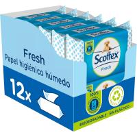 Scottex Papel Higiénico Húmedo Fresh con Agua Micelar y Vitamina E, Biodegradable y Sin Plástico, Caja 12 packs de 74 servicios Toallitas Húmedas Desechables por WC - details 0