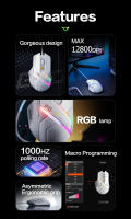 Ratón De Juego Inphic PG1 Con Cable Iluminación RGB Ergonómico Para Oficina Y Computadora Portátil 12800 DPI 6 Botones - details 1