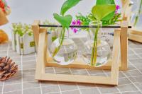 Jarrón De Vidrio Para Plantas En Escritorio Estación De Propagación Hidroponía Con Soporte De Madera Terrario Juego De Flores Estilo Americano Y Art Decó - details 4
