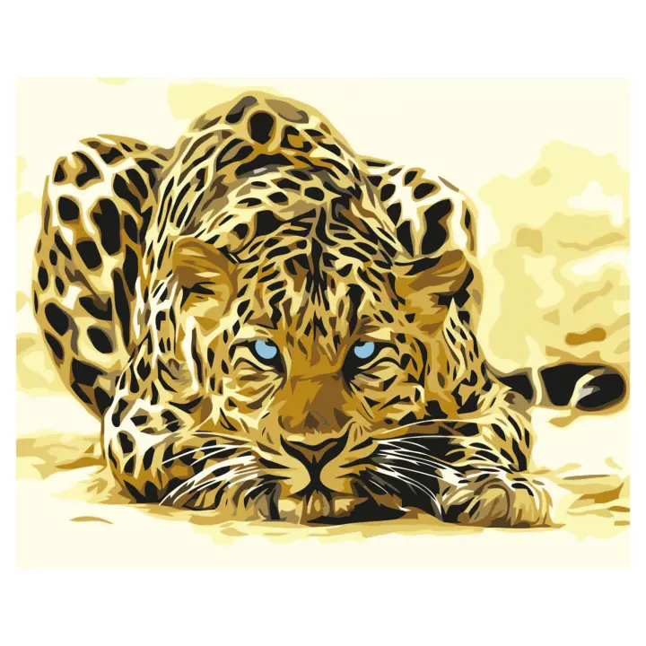DAM. Lienzo con dibujo para pintar con números, de 40x50cm. Diseño leopardo. Incluye pinceles y pinturas necesarias. 24,5x2,7x14 cm. - 1