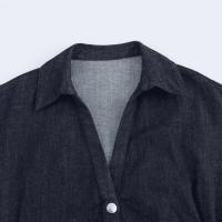 Vestido Midi De Denim Plegado TRAF Para Mujer Elegante Casual Con Manga Corta Chic Para Comunicación Diaria Vestido Midi A-Line Sin Estiramiento - details 3