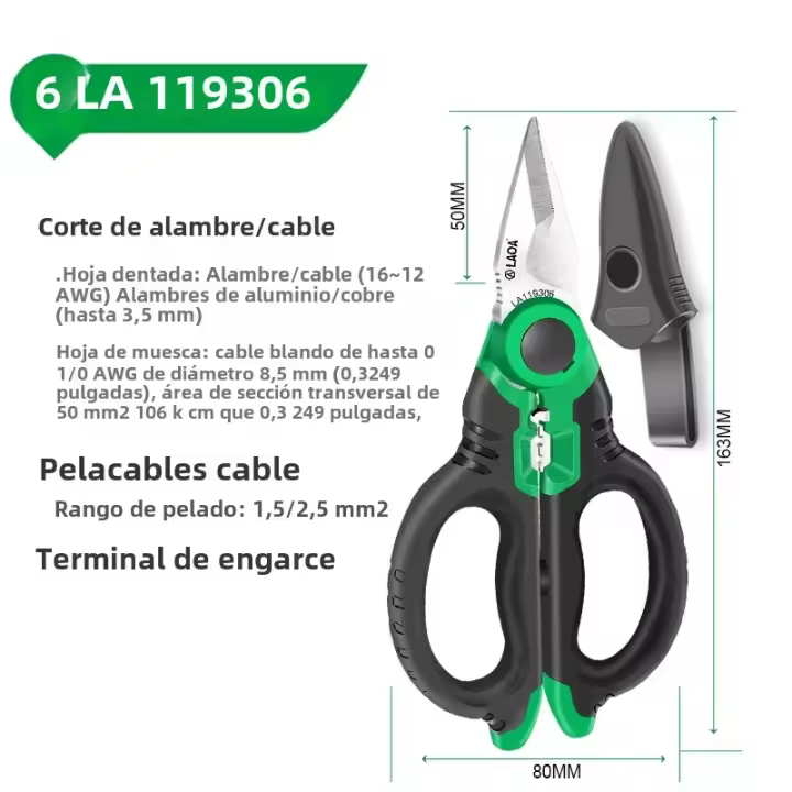 Tijeras Eléctricas LAOA De 6/7 Pulgadas Corte Y Deshuesado De Cables 1.5-4mm² Acero Inoxidable Para Trabajo Eléctrico - 1
