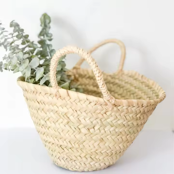 Pack 5 Capazos Cesta Palma Bodas y Comuniones bolsos para niña Natural Medidas aproximadas: (diámetro x alto) ​​Pequeño 22x17cm - 1