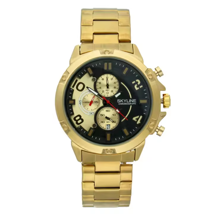 Reloj Analógico Skyline 093-0010 Chapado Oro  Esfera Negra - Hombre - 1