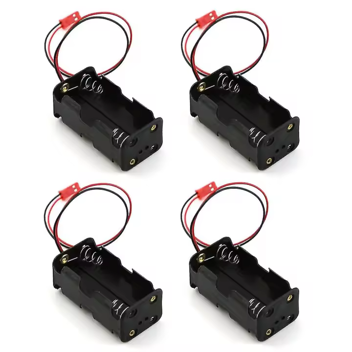 Paquete de 4 cajas de batería de 6 V y 4 pilas AA, contenedor, soporte, conector JST, receptor, compatible con HSP Redcat 1/8 1/10 RC, coche nitro, camión (enredado) - 1