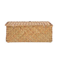 Cesta De Almacenamiento Natural De Hierba De Mar Rectangular Tejida Con Tapas Organizador De Escritorio Caja De Almacenamiento - details 1