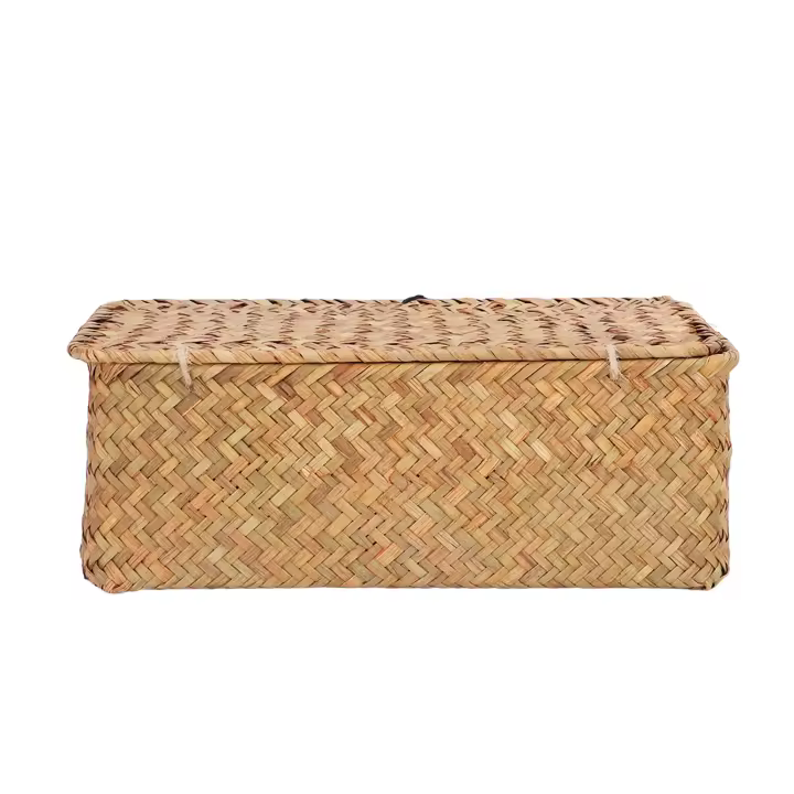 Natural Seagrass Storage Basket Woven Rectangular Shelf Basket Bwith Lids Desktop Organizer - 1