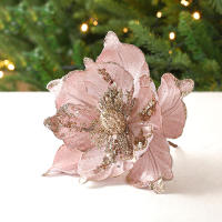 Decoración De Navidad Flor De Champán Con Lentejuelas Plateadas Poinsettia Artificial Para Árbol De Navidad Color Oro - details 3