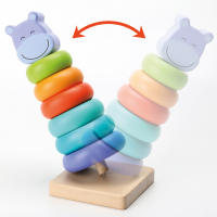 Pirámide Jocca con cabeza de hipopótamo realizado en madera maciza de calidad ideal para decorar y como juguete ayuda a su psicomotricidad mientras montan, juegan, descubren y aprenden formas y colores. - details 1
