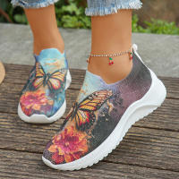 Zapatillas De Mujer Ligera Con Estampado De Mariposa Transpirable Y Tejida Para Primavera Verano Otoño Zapatos Casuales Sin Cordones Talla True - details 3