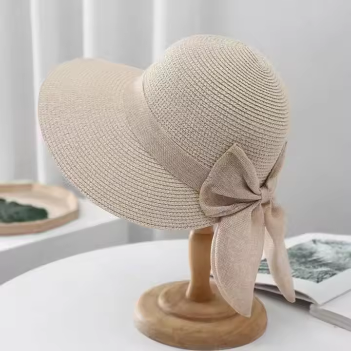 Sombrero De Paja Con Lazo Protección UV Sombrero De Playa Panamá Transpirable Moda Verano Casual Para Mujer Gran Alas - 1