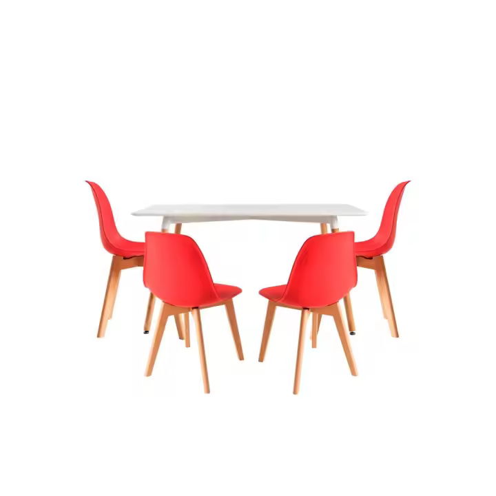 Conjunto Mesa Tower Rectangular 120 x 80 cm Blanca y Pack 4 Sillas Kelen - Rojo - 1