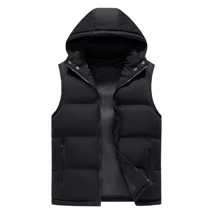 Chaqueta De Invierno Para Hombre Con Capucha Chaqueta De Vestido Sin Mangas Casual Sólida Cálida Con Forro De Poliéster Impermeable Outerwear De Otoño Para Hombres - 1