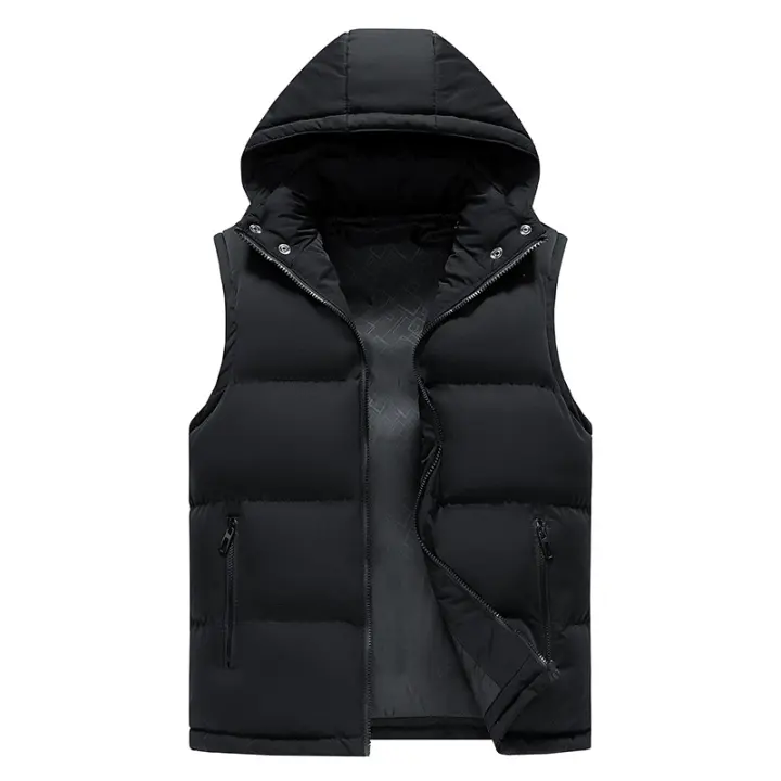 Chaqueta De Invierno Para Hombre Con Capucha Chaqueta De Vestido Sin Mangas Casual Sólida Cálida Con Forro De Poliéster Impermeable Outerwear De Otoño Para Hombres - 1
