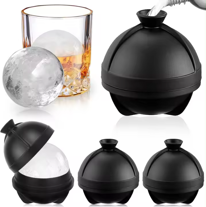 Cubiteras para Hielo 4 Piezas, Hielo Moldes de Silicona con Tapa Embudo, Cubiteras para Hielo Grande XXL Fácil Extracción Apilables, Molde Hielo Redondo Sin BPA para Cócteles, Whisky, Vino, Coffee - 1