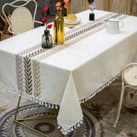 Mantel De Algodón Y Lino Con Borlas Nórdicas Sencillas Bordado De Flores Y Hojas Para Fiestas Y Decoración Del Hogar - details 5