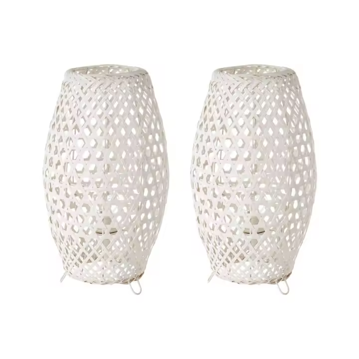 Lola Home Set de 2 lámparas de mesa de rejilla de bambú blancas de Ø 20x36 cm - 1