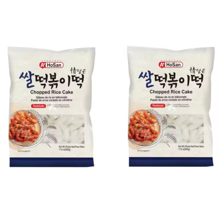 Super económico, Pack de 2(2*500g) A+HOSAN Coreano Teokboki Pastel de Arroz cortado en cilindros KOREAN CHOPPED RICE CAKE - 1