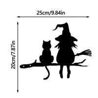 Destacado De Jardín De Madera Sutil Bruja Y Gato Silueta Metálica Para Jardín Decoración De Arbolado Artística Placa De Inserción En Tala - details 2