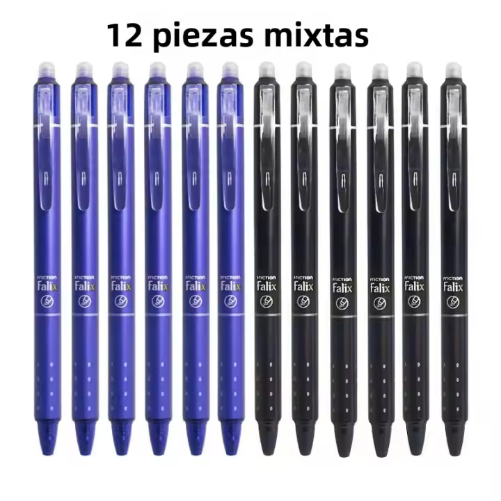 12pcs Bolígrafos De Gel Erasables De 0.5mm Negro/Azul Tinta Lavable Recargable Super Capacidad Para Escritura En Oficina Y Escuela - 1