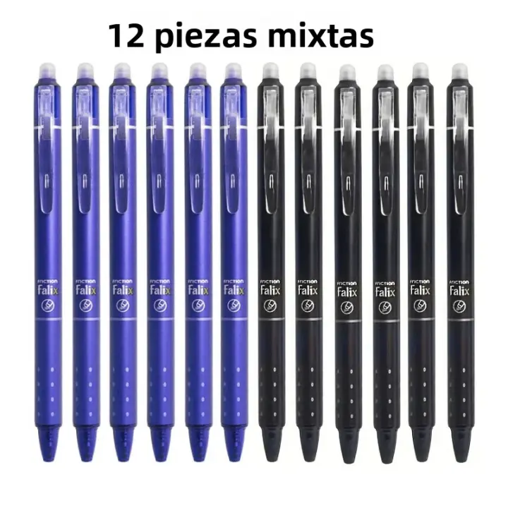 12pcs Bolígrafos De Gel Erasables De 0.5mm Negro/Azul Tinta Lavable Recargable Super Capacidad Para Escritura En Oficina Y Escuela - 1