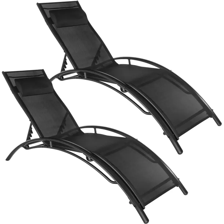 Tectake - Conjunto de 2 tumbonas ALINA, Respaldo regulable en 5 posiciones, Impermeable, Reposacabezas mullido, extraíble, Protectores de plástico para las patas, Gran estabilidad - 1
